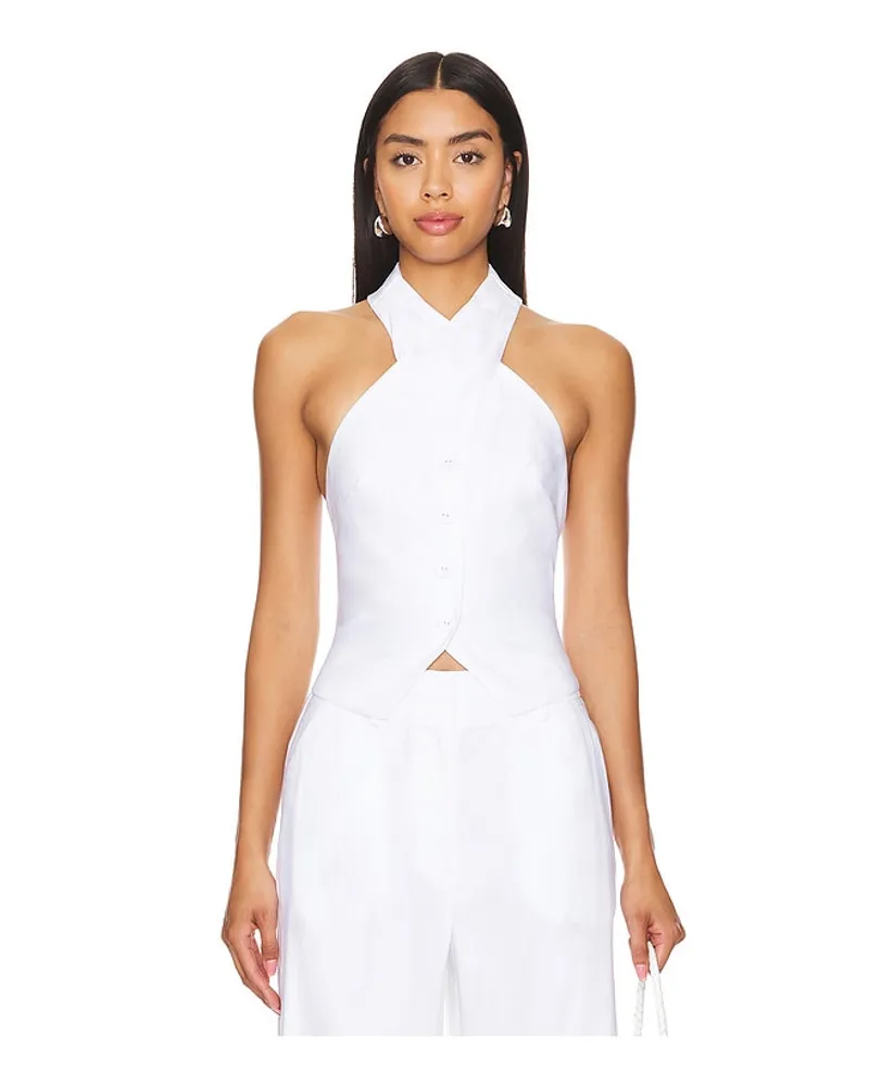 Milly NECKHOLDER-TOP SOLID LINEN CROSS NECK in White White