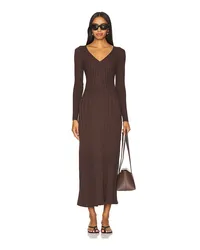 SOVERE Laced Long Sleeve Midi Dress in Chocolate Chocolate