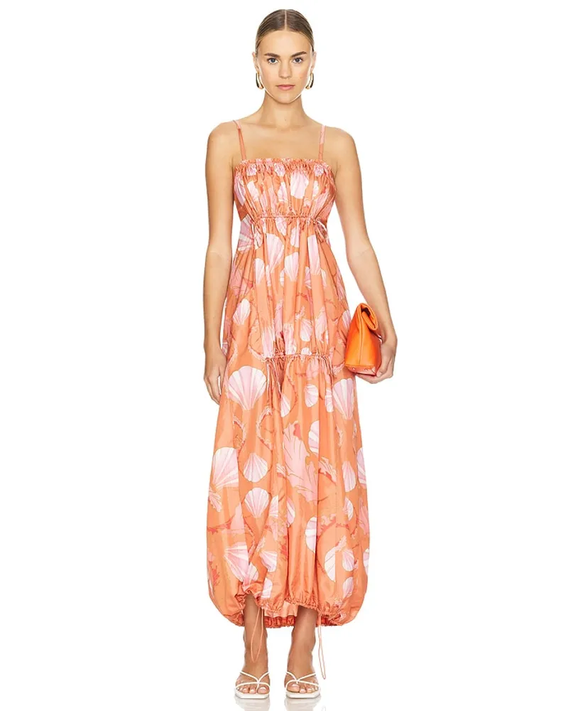 Adriana Degreas Seashell Frilled Long Dress in Coral Coral