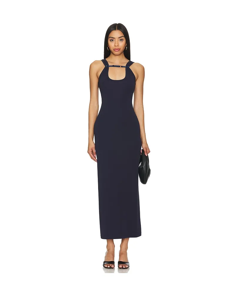 Wynn Hamlyn Rib Strap Maxi Dress in Navy Navy