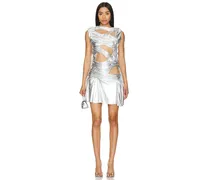 Melted Drapery Mini Dress in Metallic Silver