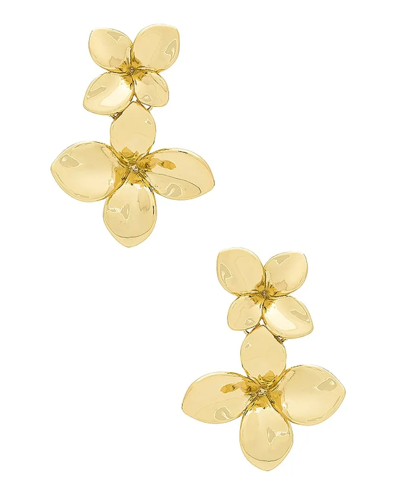 By Adina Eden OHRRING DOUBLE FLOWER DROP STUD in Metallic Gold Metallic