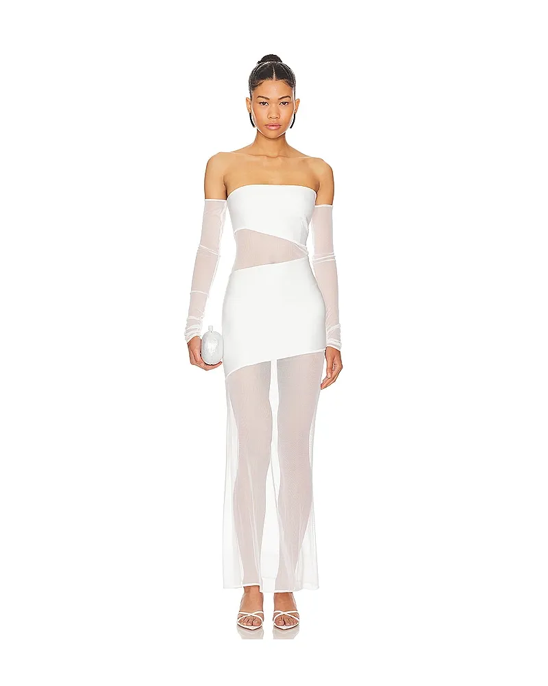 Lama Jouni Long Sleeve Cut Out Mesh Dress in White White