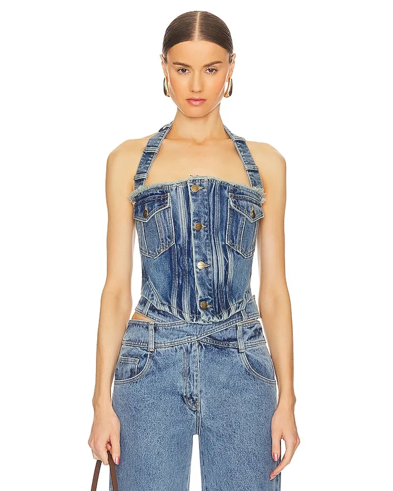 Monse BUSTIER-OBERTEIL AUS DENIM MIT NACKENTRÄGER in Blue Blue