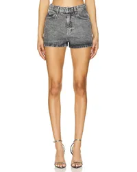 ROTATE Birger Christensen Rhinestone Denim Shorts in Grey Grey