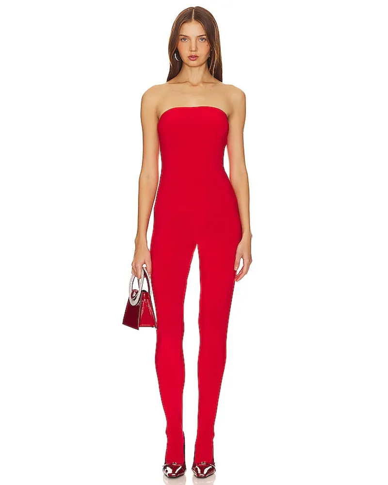 Norma Kamali ÄRMELLOSER CATSUIT MIT FÜSSLINGEN in Red Red