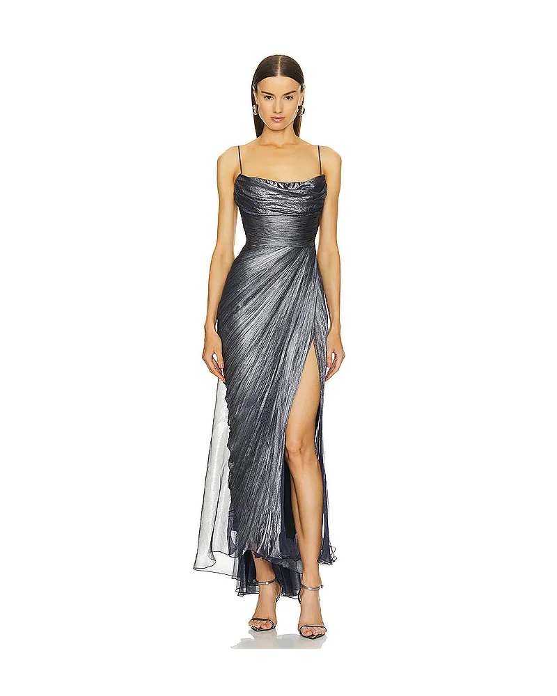 Maria Lucia Hohan MIDI-KLEID REGINA in Metallic Silver Metallic