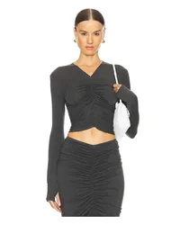 Norma Kamali OBERTEIL LONG SLEEVE V NECK SHIRRED FRONT in Charcoal Charcoal