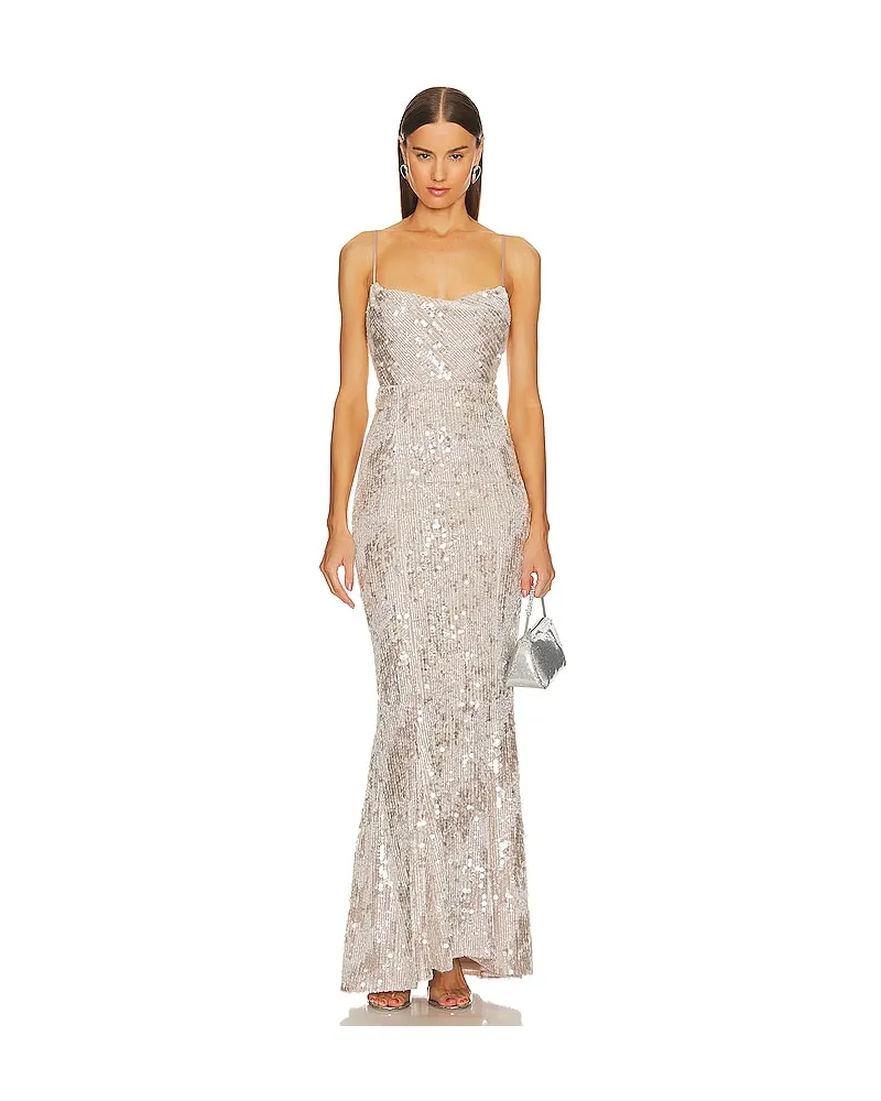 Michael Costello ABENDKLEID MARLENE in Metallic Silver Metallic