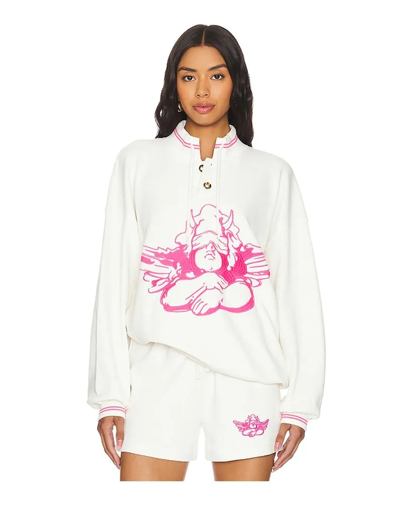 Boys Lie Pink Cherub University Henley Crewneck in White White