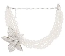 Pearl Choker With Flower in Metallic Silver