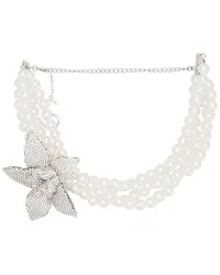 SANTA Brands Pearl Choker With Flower in Metallic Silver Metallic