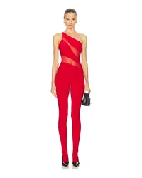 Norma Kamali Snake Mesh Catsuit With Footsie in Red Red