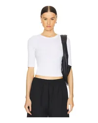 Enza Costa RUNDHALS SILK RIB CROPPED HALF SLEEVE in White White