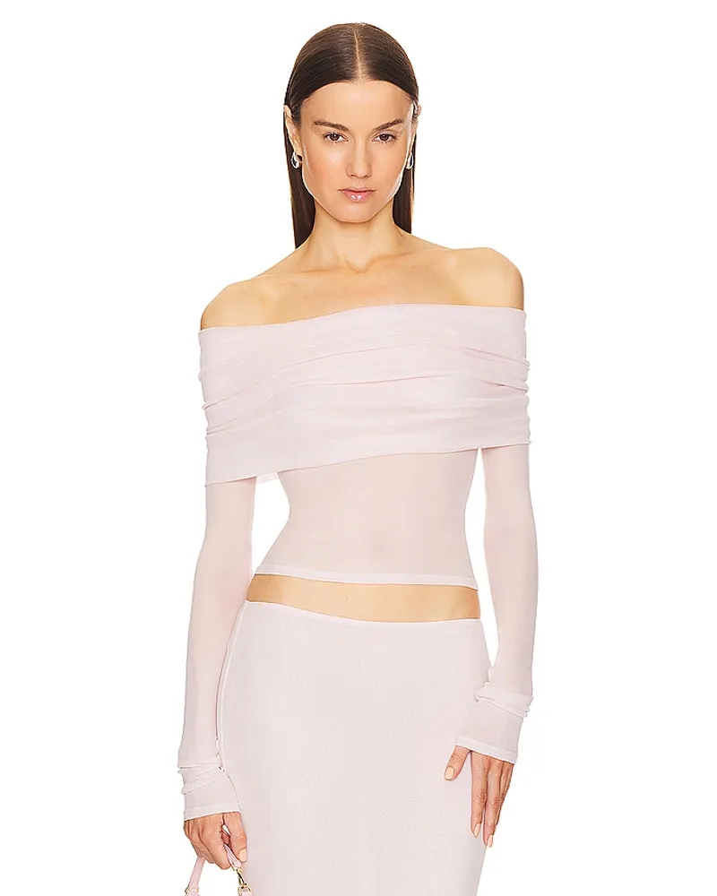 Helsa OBERTEIL SHEER KNIT OFF THE SHOULDER in Blush Blush