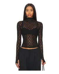 Enza Costa Lace Long Sleeve Turtleneck in Black Black