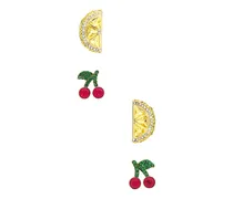 Lemon And Cherry Stud Earring Set in Yellow,Red
