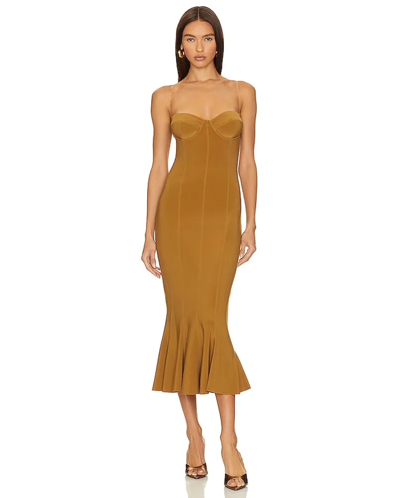 Norma Kamali MIDI-KLEID in Mustard Mustard