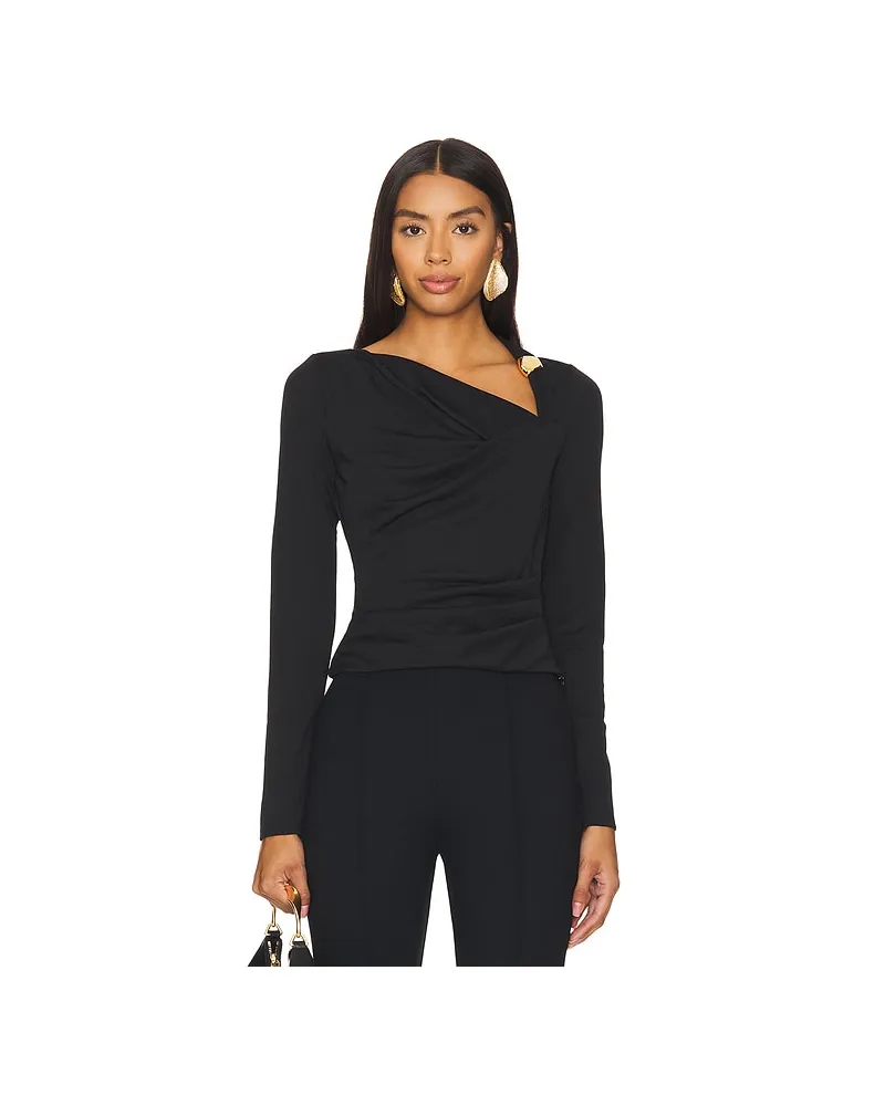 NICHOLAS Ilara Asymmetrical Long Sleeve Top in Black Black