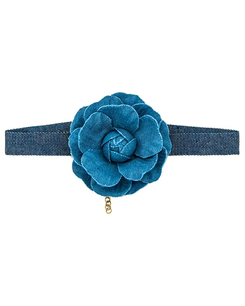 petit moments Denim Flower Choker in Blue Blue