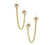 Double Pearl Chain Earring in Metallic Gold