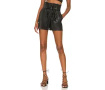 SHORTS FAUX LEATHER PAPERBAG in Black