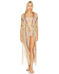 Luli Fama Here Comes The Sun Long Poncho in Beige Beige