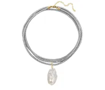Raya Pearl Wrap Necklace in Metallic Silver