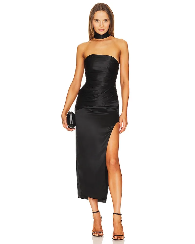 NICHOLAS Blane Reverse Halter Midi Dress in Black Black