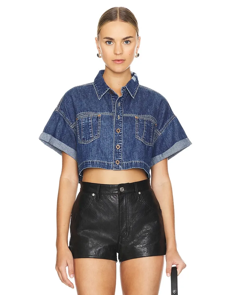 One Teaspoon Cropped Western Shirt in Blue Blue