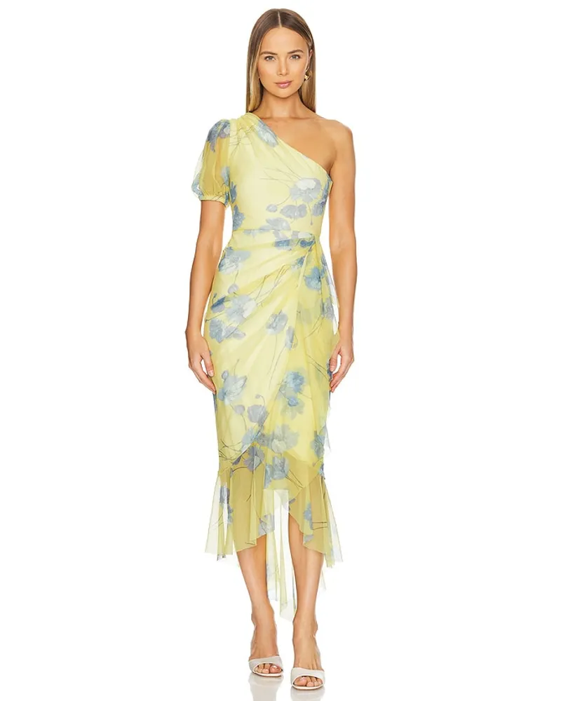 BCBGMAXAZRIA MIDI-KLEID ONE SHOULDER in Yellow Yellow