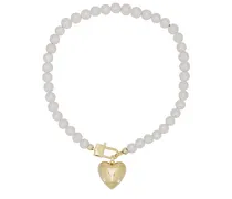 Heart Pearl Necklace in Metallic Gold