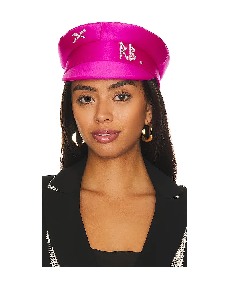 RUSLAN BAGINSKIY Crystal-embellished Satin Baker Boy Cap in Fuchsia Fuchsia