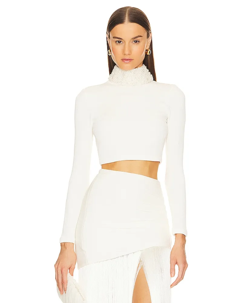 Pat Bo CROPPED-OBERTEIL MIT PERLENKRAGEN in Cream Cream