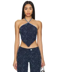 DI PETSA Frayed Denim Halter Top in Blue Blue