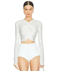 Norma Kamali OBERTEIL LONG SLEEVE V NECK SHIRRED FRONT in White White