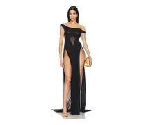 Wetlook Off-shoulder Dress in Black