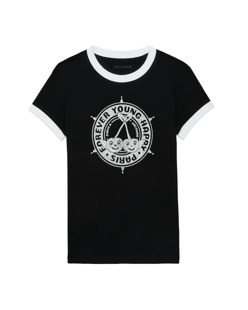 Zadig & Voltaire T-Shirt Walk Wappen Strass Schwarz