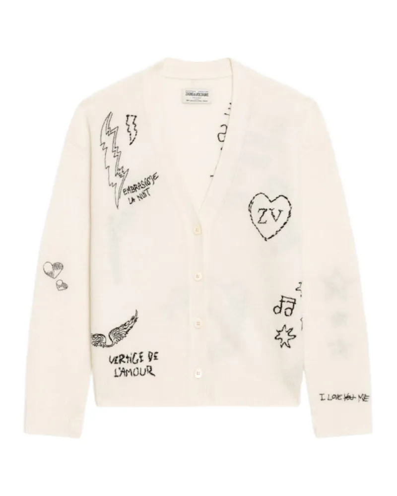 Zadig & Voltaire Mirkaz Cardigan 100% Kaschmir Weiß