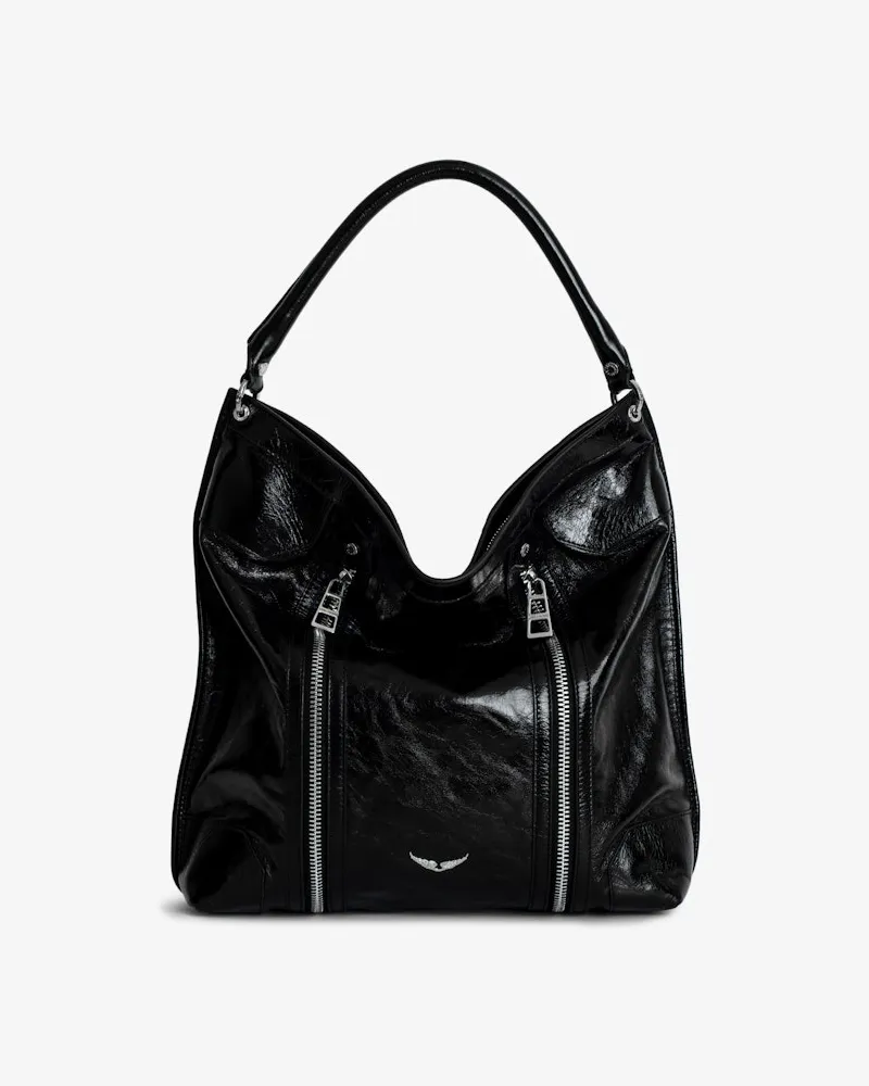 Zadig & Voltaire Sunny Hobo Vintage Patent Tasche Schwarz