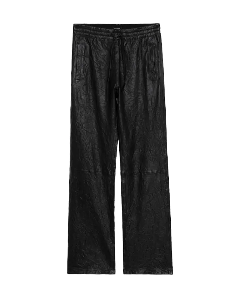 Zadig & Voltaire Hose Pocha Knautschiges Leder Schwarz