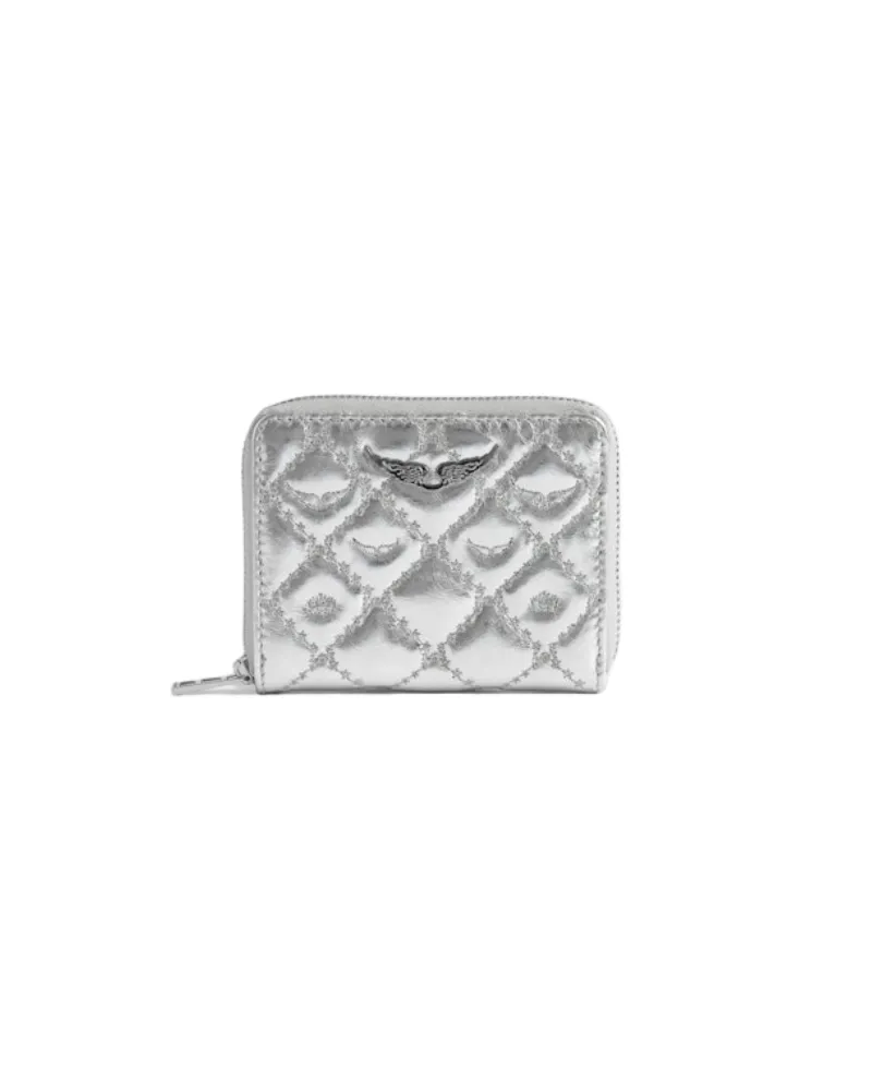 Zadig & Voltaire Mini ZV Monogram Metal Geldbörse Grau
