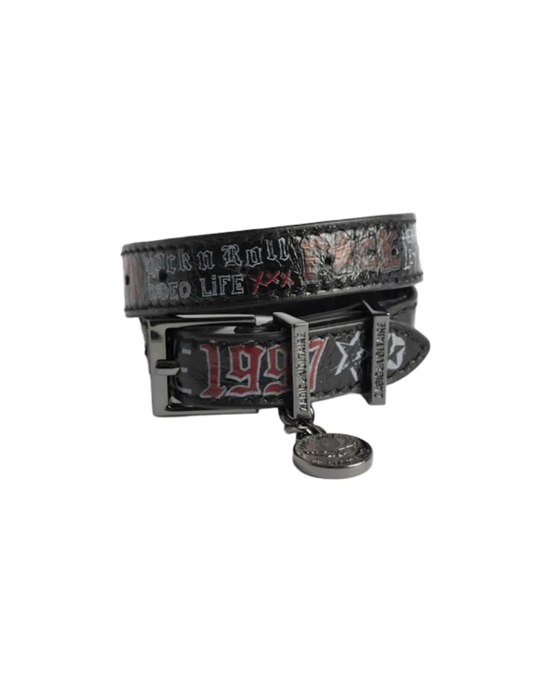 Zadig & Voltaire Sunny Tag Leder Doppelarmband Schwarz