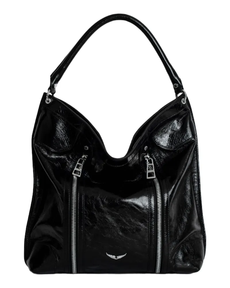 Zadig & Voltaire Sunny Hobo Vintage Patent Tasche Schwarz