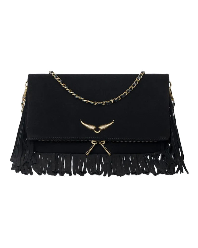 Zadig & Voltaire Clutch Rock Suede Fringes Schwarz