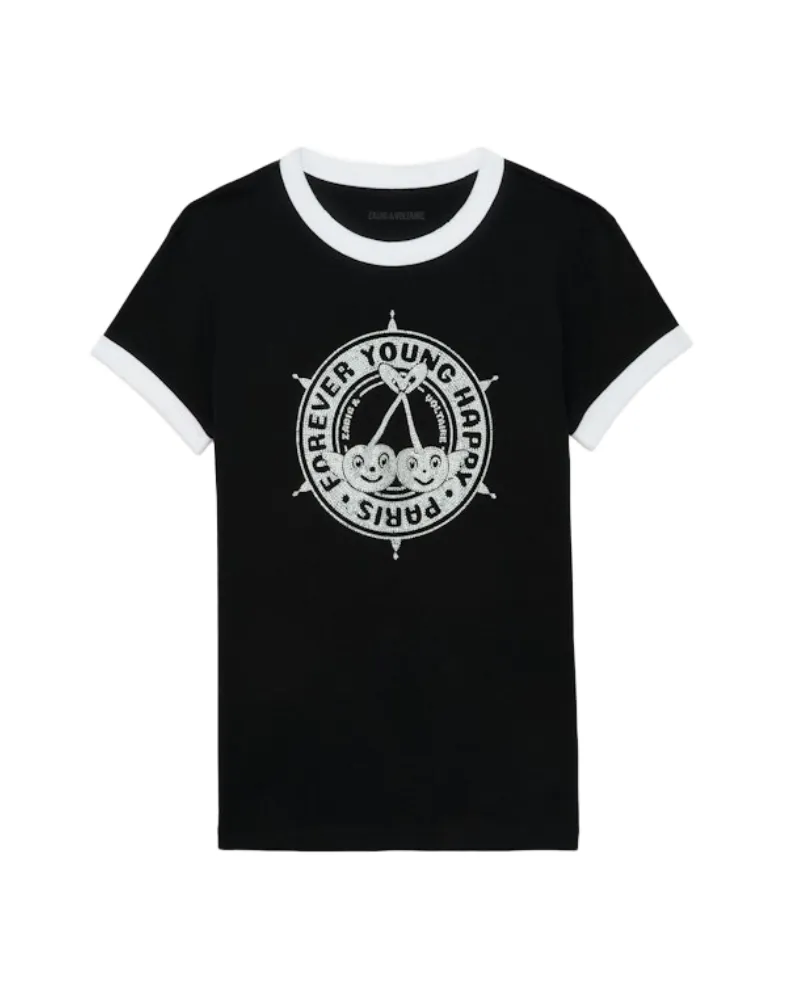Zadig & Voltaire T-Shirt Walk Wappen Strass Schwarz