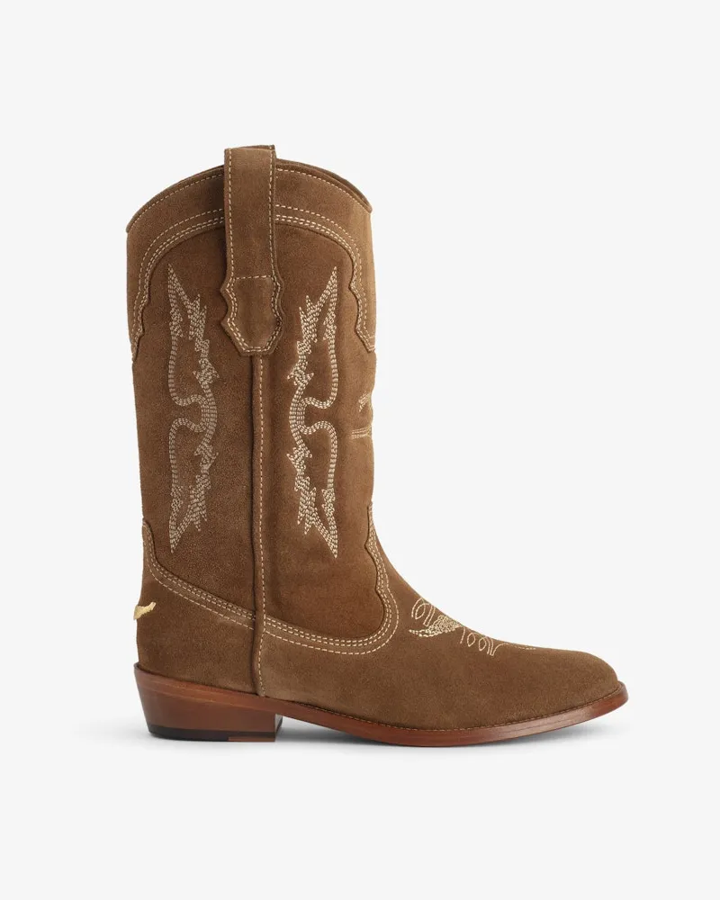 Zadig & Voltaire Tex Western Suede Stiefel Cognac