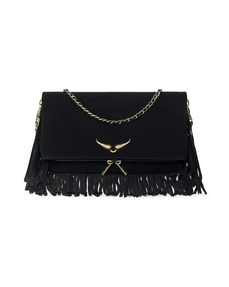 Zadig & Voltaire Clutch Rock Suede Fringes Schwarz