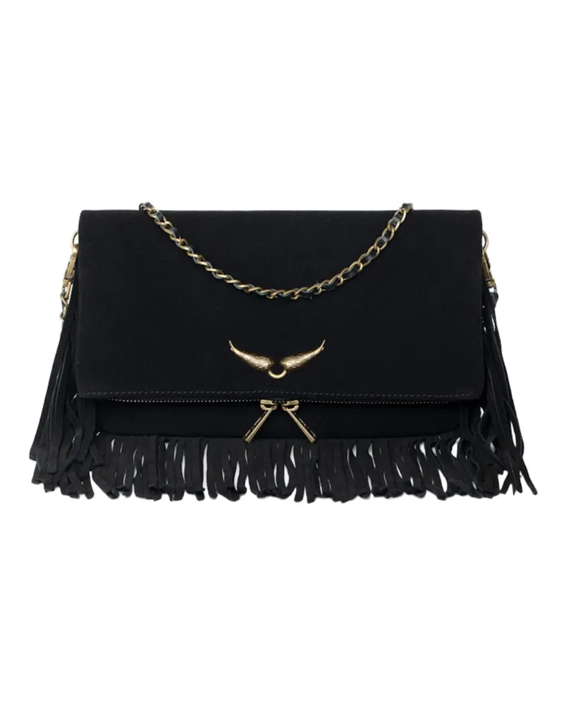 Zadig & Voltaire Clutch Rock Suede Fringes Schwarz