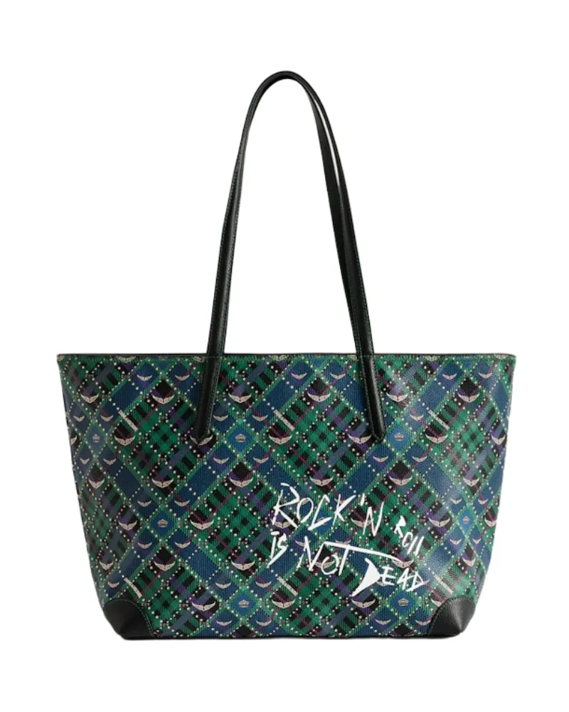 Zadig & Voltaire Z Shopper Punk Check Tasche Grün